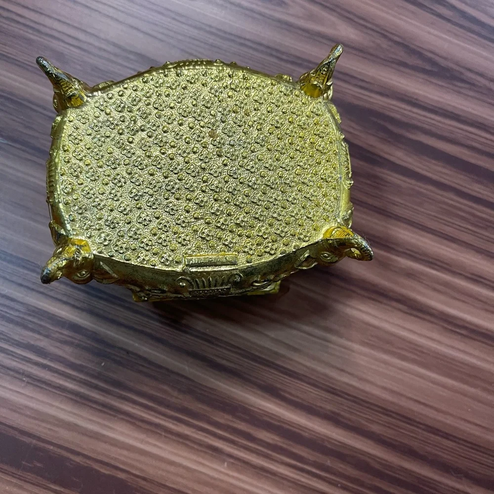 Vintage‎ ornate metal trinket box made in Japan elephant footed decoration